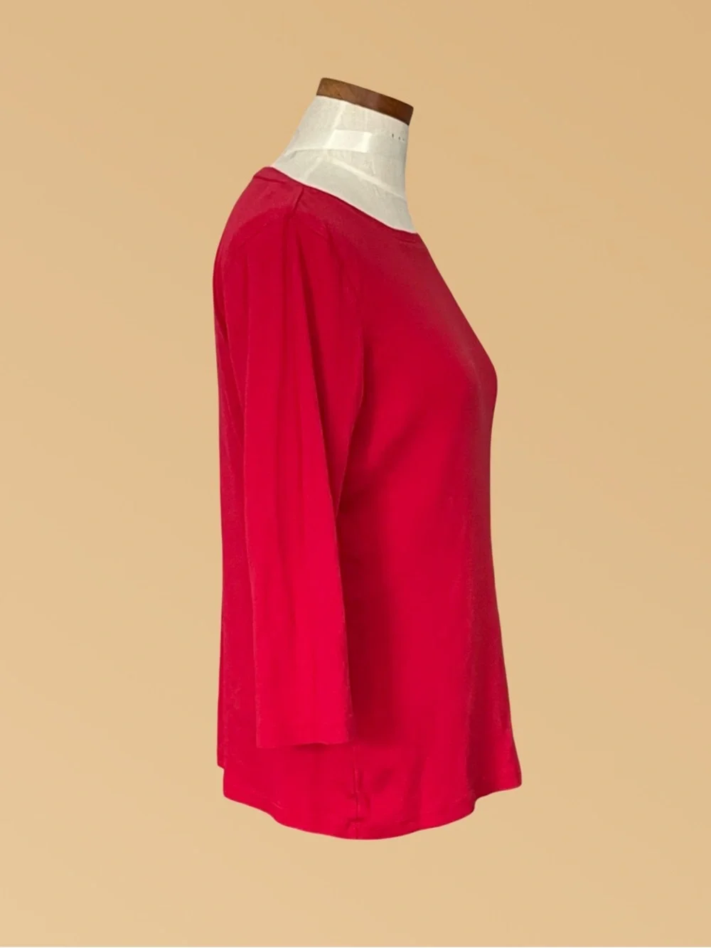 Talbots Solid Bateau Neck 3/4 Sleeve Tee 100% Pima Cotton SzL Valiant Poppy - Picture 3 of 6